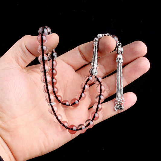 Globe cut black zircon stone fire amber rosary