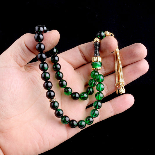 Green Black Color Fire Fire Ambar Tesbih - 925 Sterling Silver