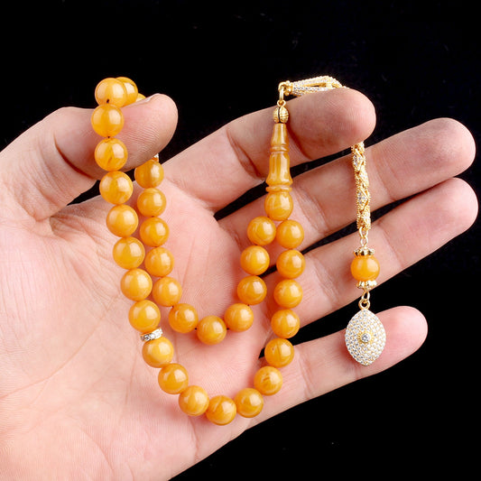 Yellow color fire amber rosary - 925 sterling silver