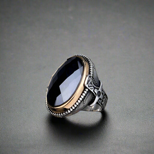 Sword Design 925 Sterling Silver Onyx Stone Men Ring