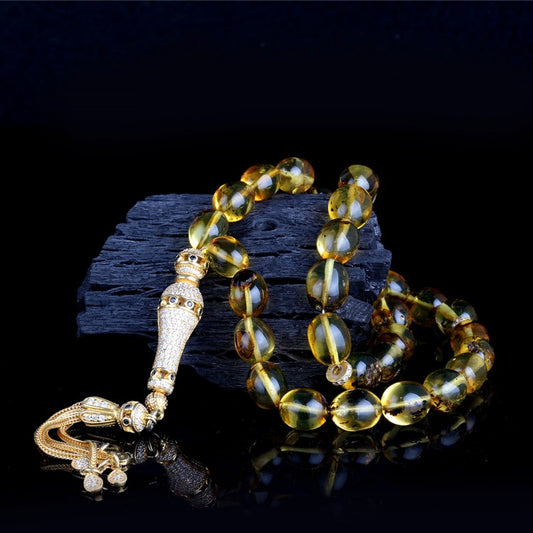 Fosilli Damla Amber Tesbih - 925 Sterling Silver