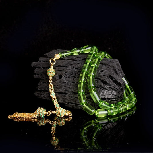 Capsule cut fossils drop amber rosary - 925 setting gumus