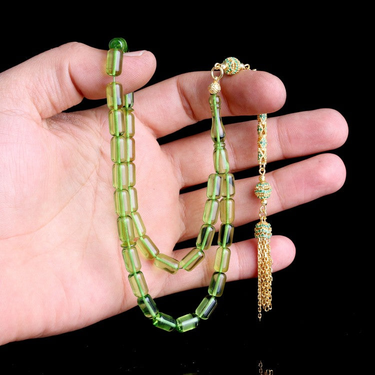 Capsule cut fossils drop amber rosary - 925 setting gumus