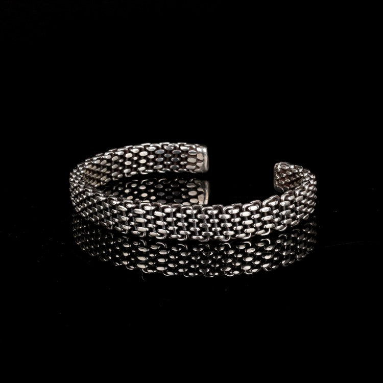 925 Sterling Silver Knitting Motif Men's Clamp Bracelet