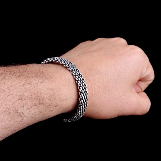 925 Sterling Silver Knitting Motif Men's Clamp Bracelet