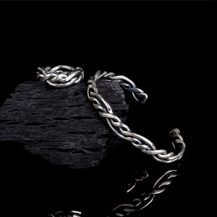925er Silber Herrenarmband mit Geflechtmuster und passendem Ring