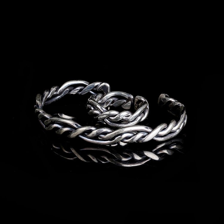 925er Silber Herrenarmband mit Geflechtmuster und passendem Ring