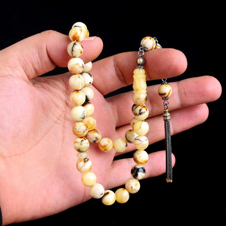 Küre Kesim Damla Kehribar Tesbih - 925 Ayar Gumus