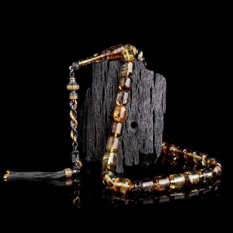 Amber Prayer Beads with Fossilized Resin – Capsule Cut