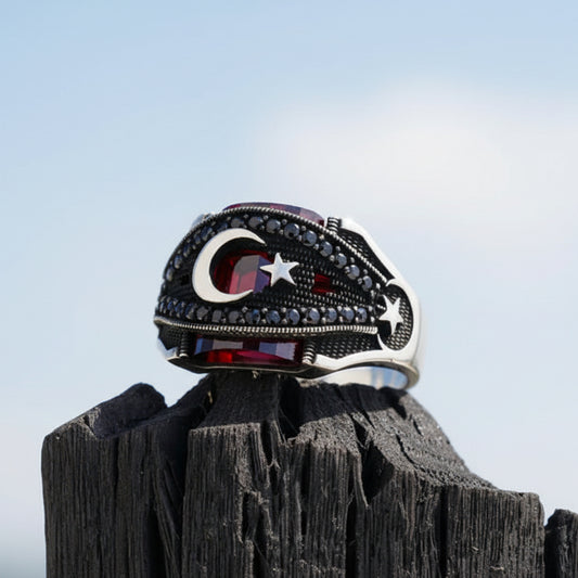 Anneau argenté de la lune en pierre de zircon en pierre