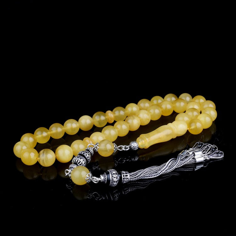925 Sterling Silver Amber Prayer Beads with Enamel Tassel