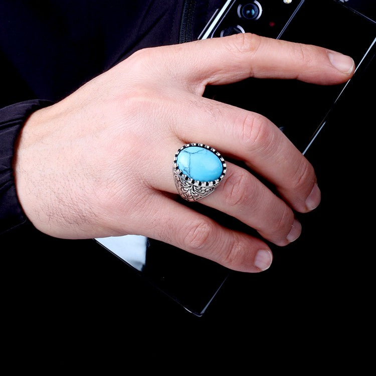 Turkuaz Taşlı 925 Ayar Gümüş Erkek Yüzük