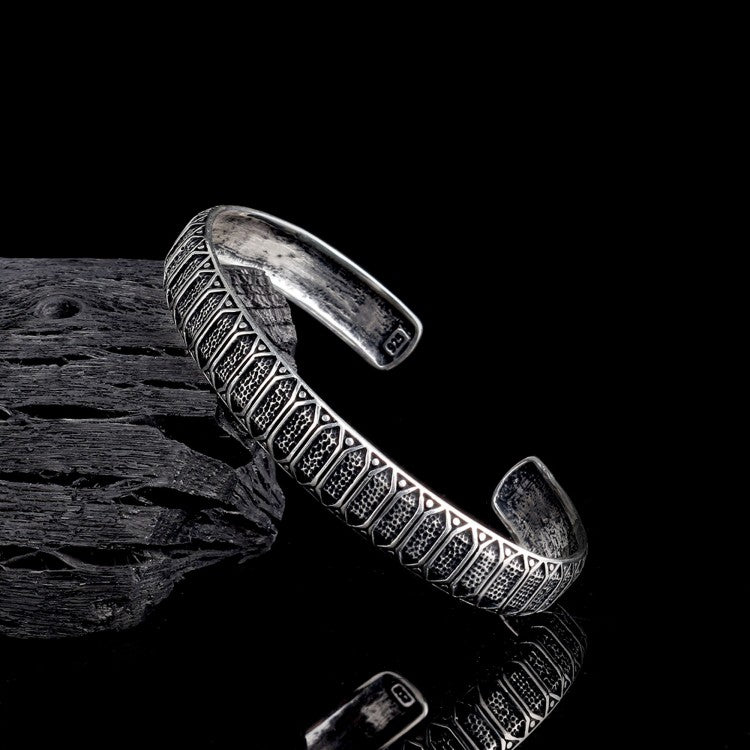 925 Sterling Silver Pattern Motif Men's Clamp Bracelet