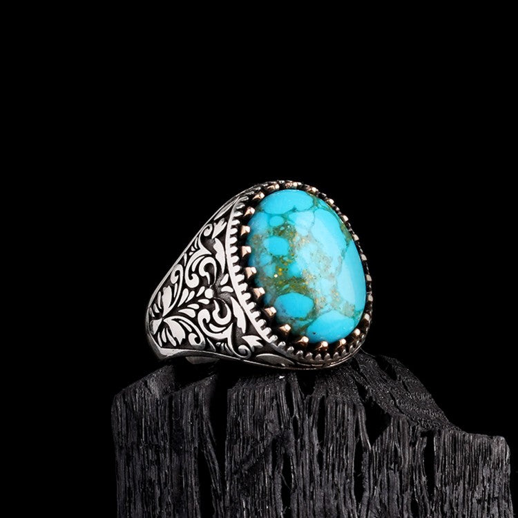Turquoise Stone Signet Ring in 925s Silver