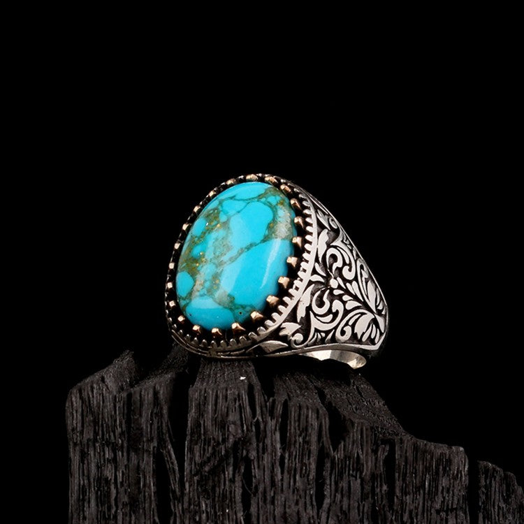 Turquoise Stone Signet Ring in 925s Silver