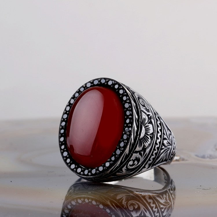 Feuer-Eleganz – Roter Achat Herrenring aus 925 Silber