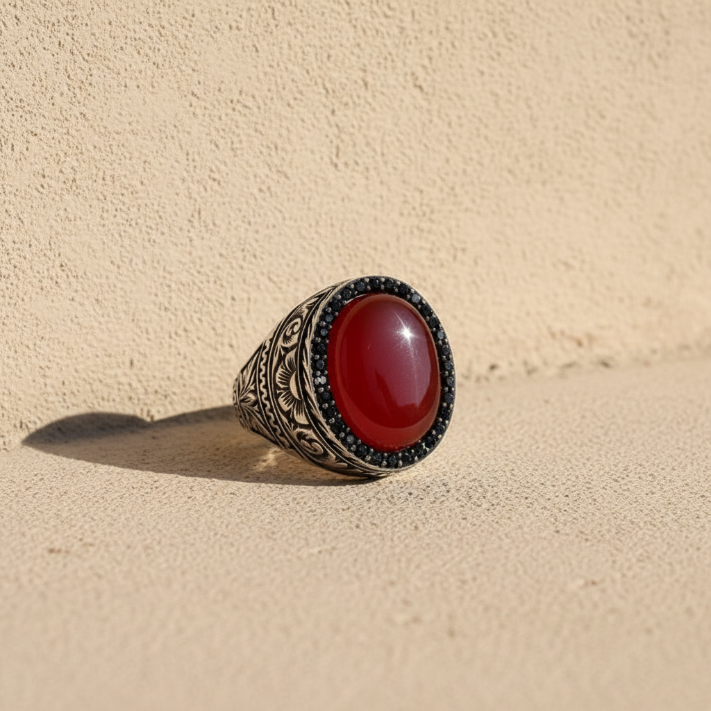 Feuer-Eleganz – Roter Achat Herrenring aus 925 Silber