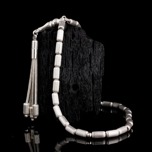 925 Ayar Gümüş Çizgili Kapsül Kesim Tesbih