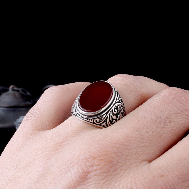 Kalligrafie-Motiv – Achat Herrenring aus 925er Silber