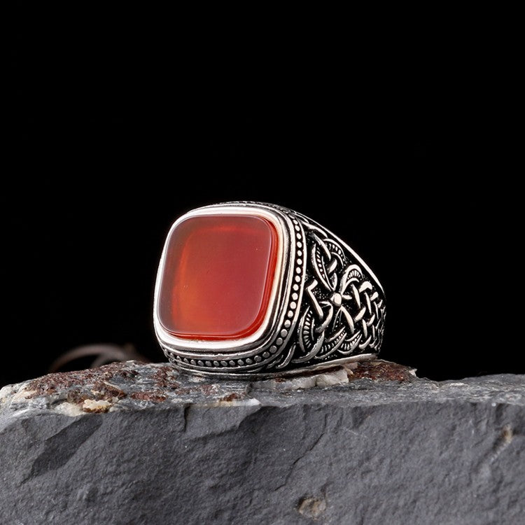 Men’s 925 Silver Ring with Agate Stone