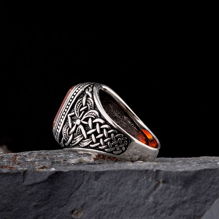 Akik Taşlı 925 Ayar Gümüş Erkek Yüzük