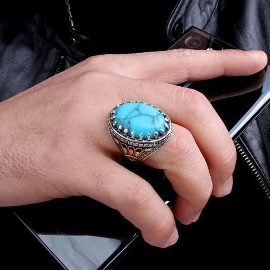 Orijinal Turkuaz Taşlı 925 Ayar Gümüş Yüzük