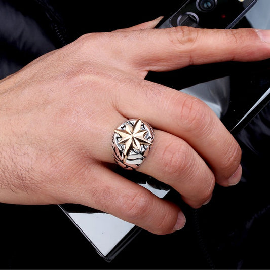 Star detailed 925 sterling silver men ring