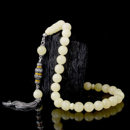Pure yellow - 925 sterling silver tassel amber tesbih