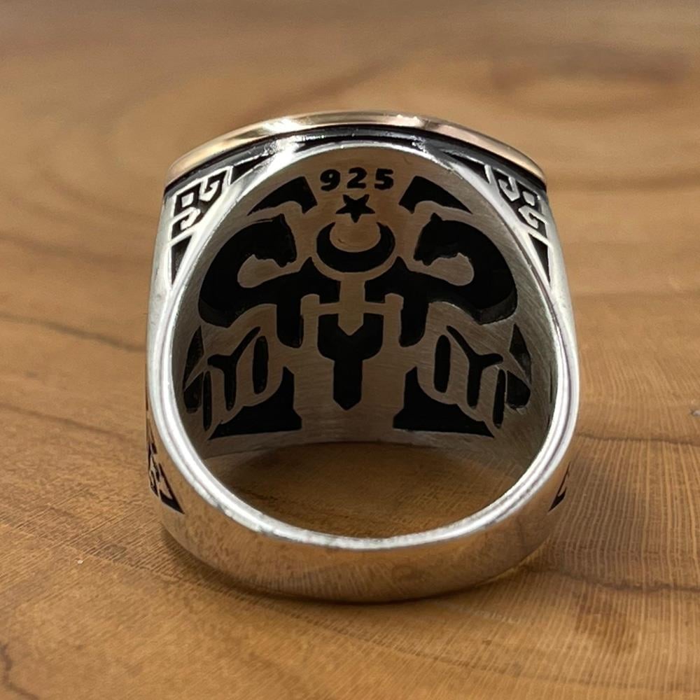 Kişiye Özel Göktürkçe Yazılı Bozkurt Gümüş Yüzük