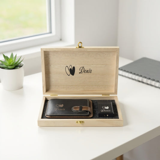 Kişiye Özel Deri Kartlık & Çakmak Hediye Seti