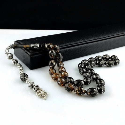 Filter Color Silver Embroidered Fire Amber Prayer Beads