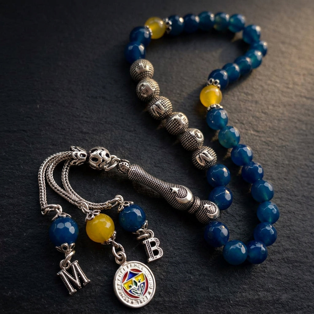 Fenerbahçe Fan Tesbih mit Namen & Achat | 925 Silber