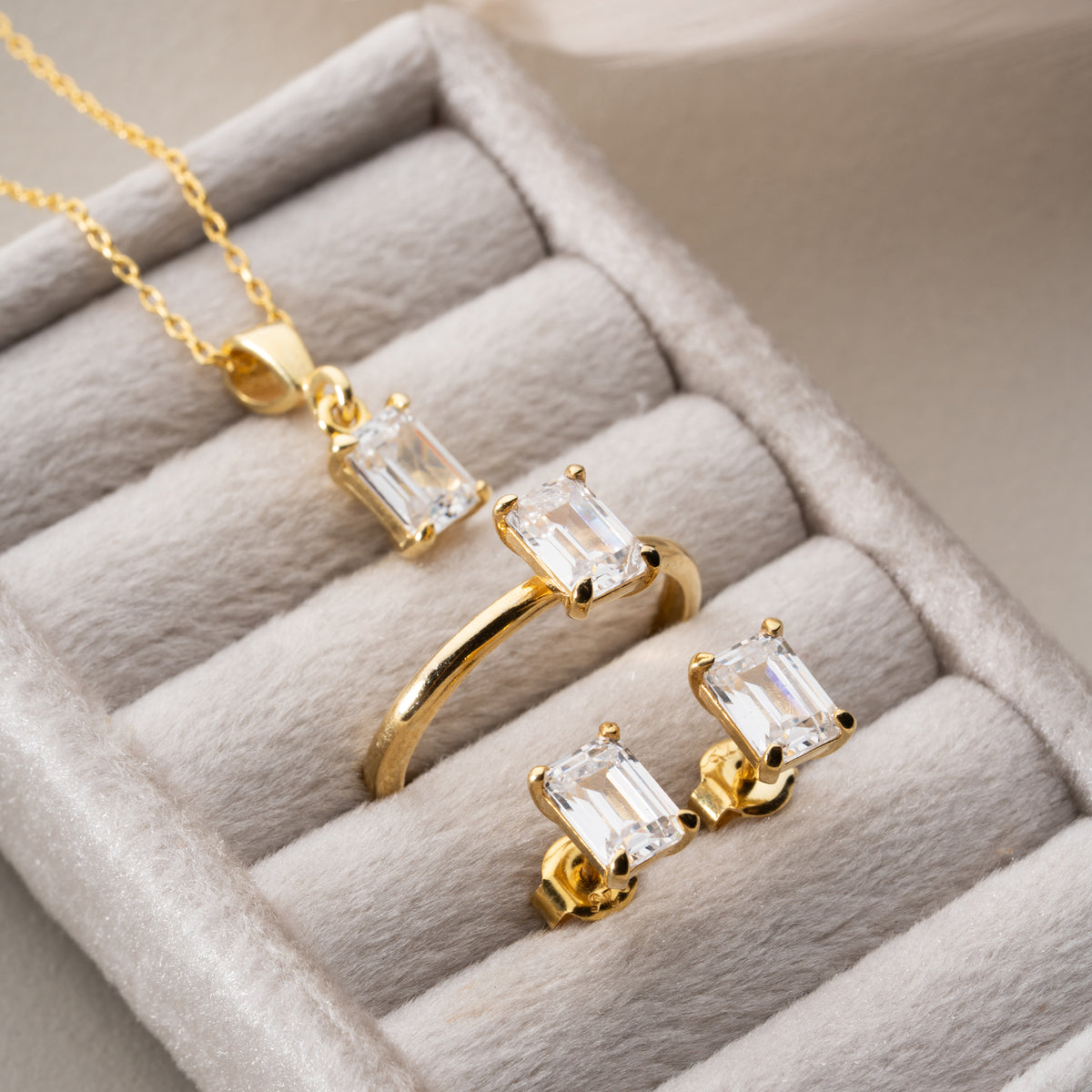 Lumière Parure Baguette | Argent 925 Plaqué Or