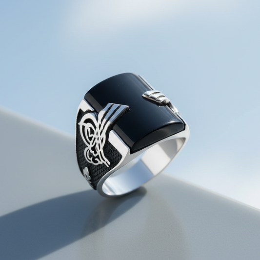 OTTOMAN TUĞRALI ONLS STONE SILVER RING