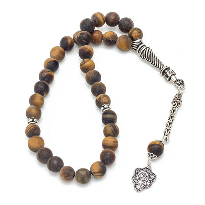 Les yeux tigres naturels mates argent Tesbih