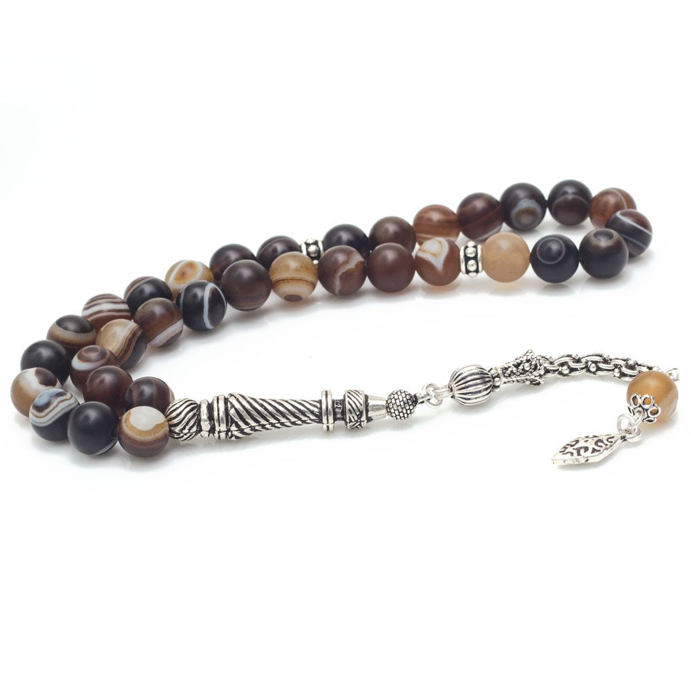 Eye Akik Stone 925 Silver Embroidered Rosary