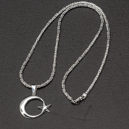 925 Sterling Silver Moon Star Male King Collier Chain