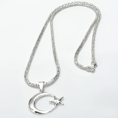 925 Sterling Silver Moon Star Male King Collier Chain