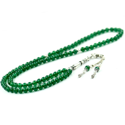 925 sterling silver tassel 99 green agate stone tesbih