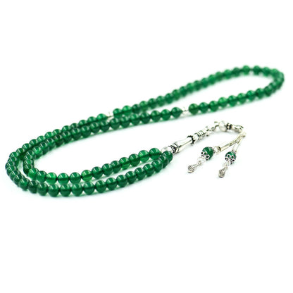 925 sterling silver tassel 99 green agate stone tesbih