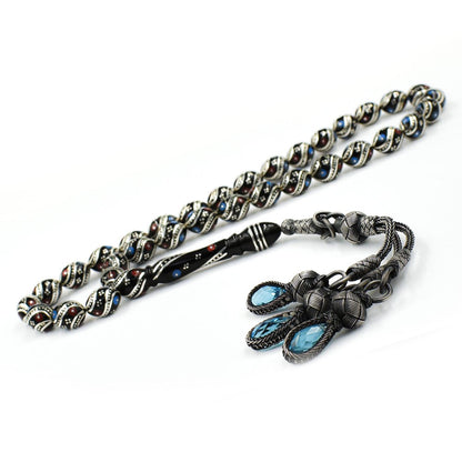 Silver Pichel et Blue Bourgogne Blue Erzurum Oltu Tesbih