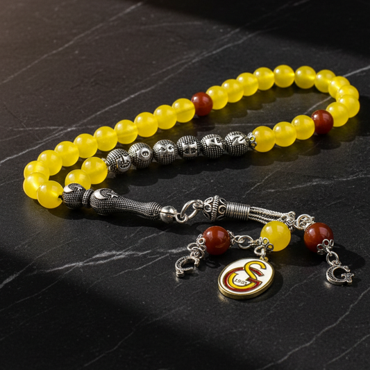 925 Sterling Silver Moon Star Gs Agate Stone with Isimli Rosary