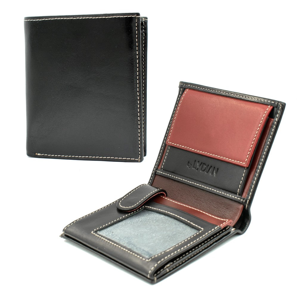 Portefeuille en cuir rouge noir