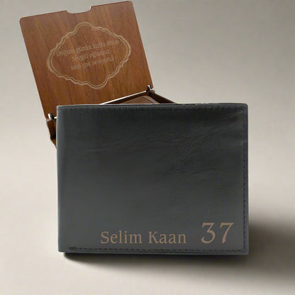 Kişiye Özel Deri Cüzdan Ve Ahşap Hediye Kutusu