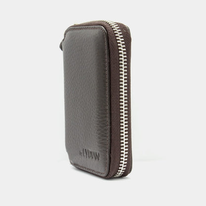 Mini-portefeuille brun à fermeture éclair