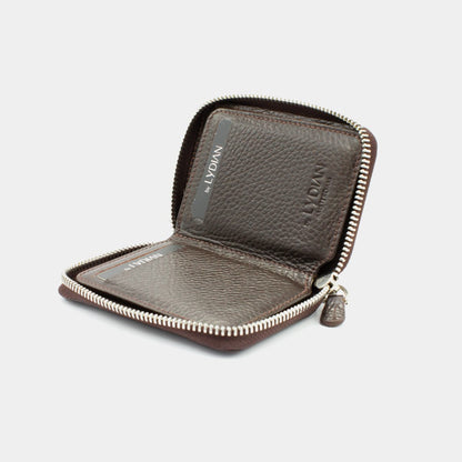 Mini-portefeuille brun à fermeture éclair