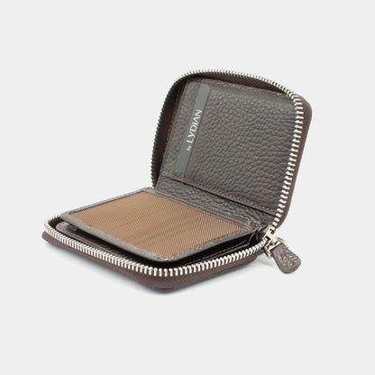 Mini-portefeuille brun à fermeture éclair