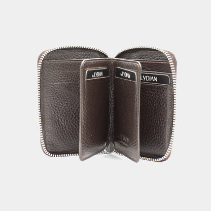 Mini-portefeuille brun à fermeture éclair