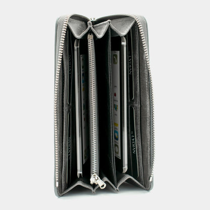 Ancien portefeuille et sac à main en cuir authentique gris gris gris