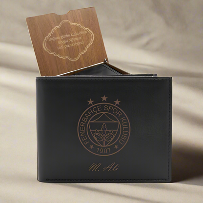 Nom Write FB Logo en cuir portefeuille et boîte en bois